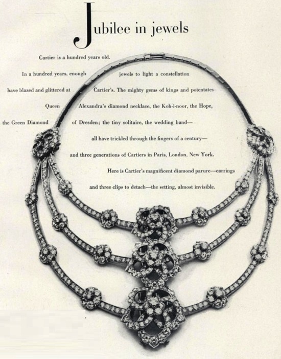 Cartier Jubilee in Jewels Vogue December 1947 ad