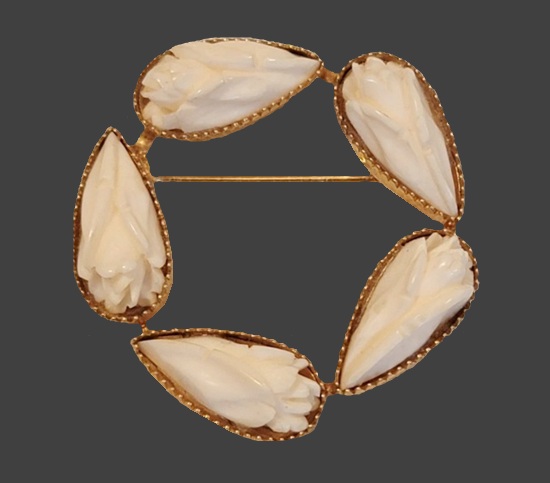 Carved flower 12 K gold filled brooch