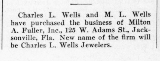 Charles G Wells and M.L. Wells purchased the business of Milton A Fuller, December 1944 note