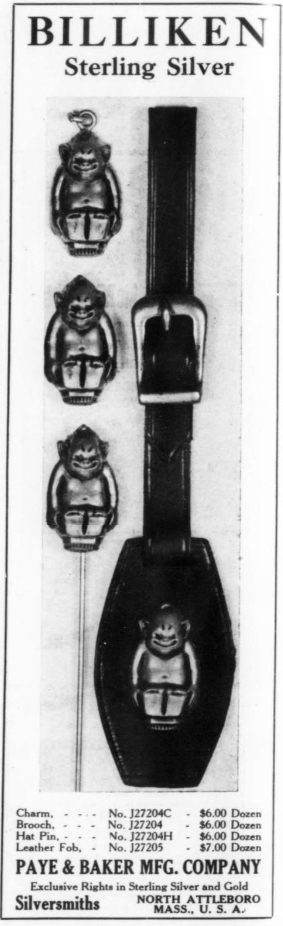 Charm, brooch, hat pin and leather fob, January 1909
