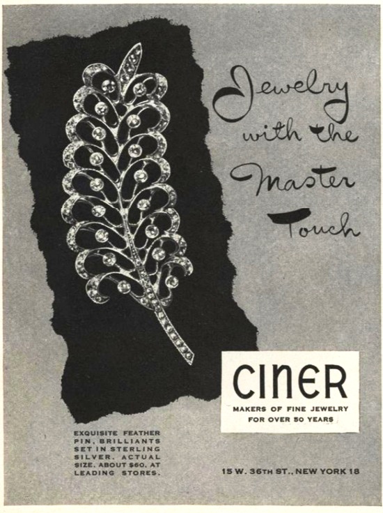 Ciner Jewelry with the master touch, Vogue February 1947 ad