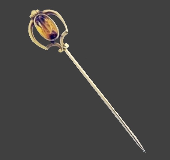Citrine 14 K gold stick pin