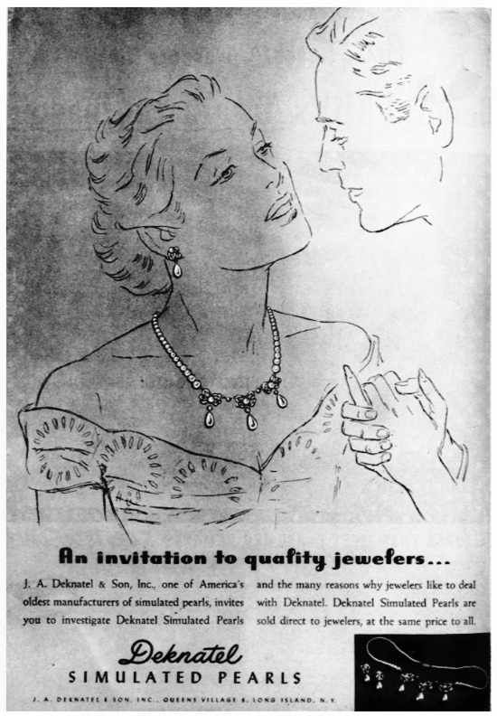 Classic simulated pearl necklace, August 1949