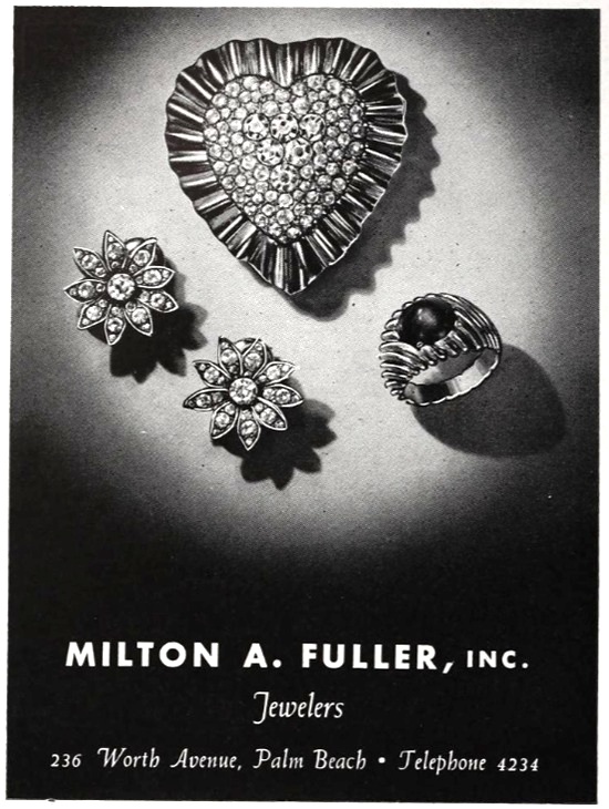 Clip earrings and ring, Palm Beach Life March 1945 ad