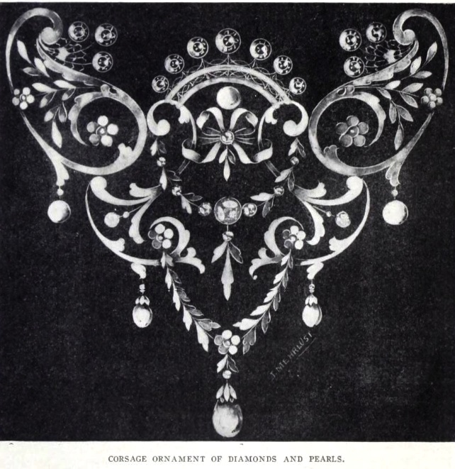 Corsage ornament of diamonds and pearls, 1910