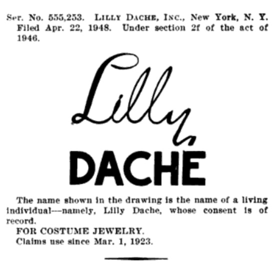 Costume jewelry trademark since March 1923