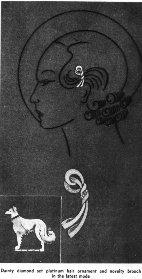 Dainty diamond set platinum hair ornament and novelty brooch, 1933
