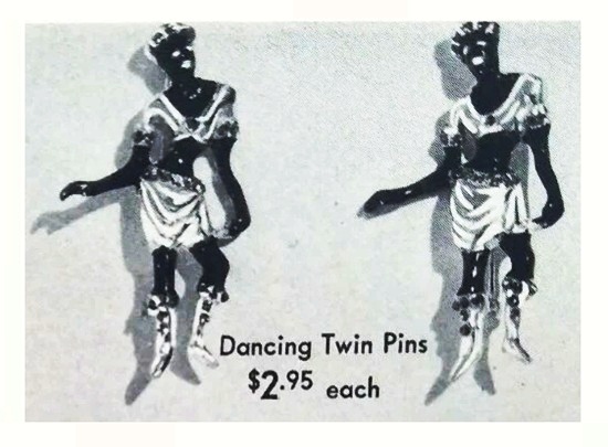 Dancing Twin sterling silver black enamel rhinestone studded Pins 1944 ad