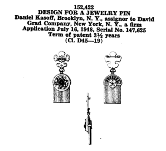 Daniel Kasoff's jewelry designs patented in 1949