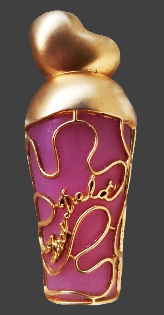 Deci - Dela perfume bottle gold plated lucite brooch pin, early 1990s