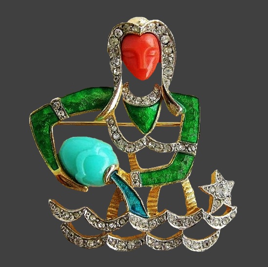 Denicola Zodiac collection Aquarius brooch pin patented in 1969