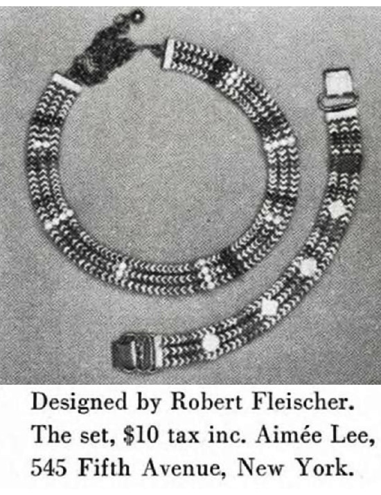 Designed by Robert Fleischer bracelet and necklace, Vogue December 1953 ad