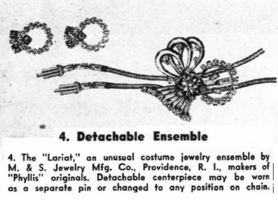 Detachable Lariat Jewelry, October 1949 ad