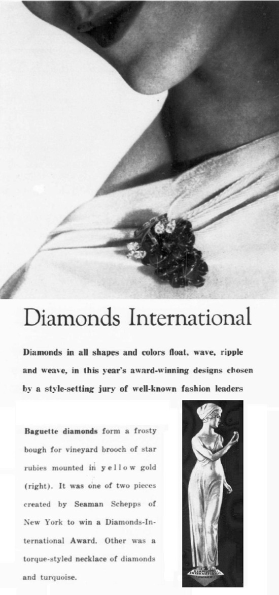 Diamond Award, Vineyard brooch of star rubies mounted in yellow gold, November 1958