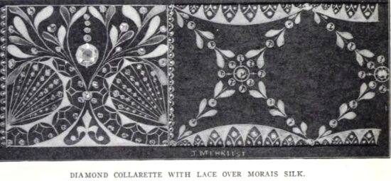 Diamond collarette with lace over morais silk, 1910