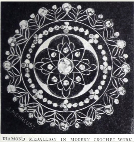 Diamond medallion in modern crochet work, 1910