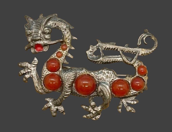 Dragon pon metal glass cabochons brooch pin