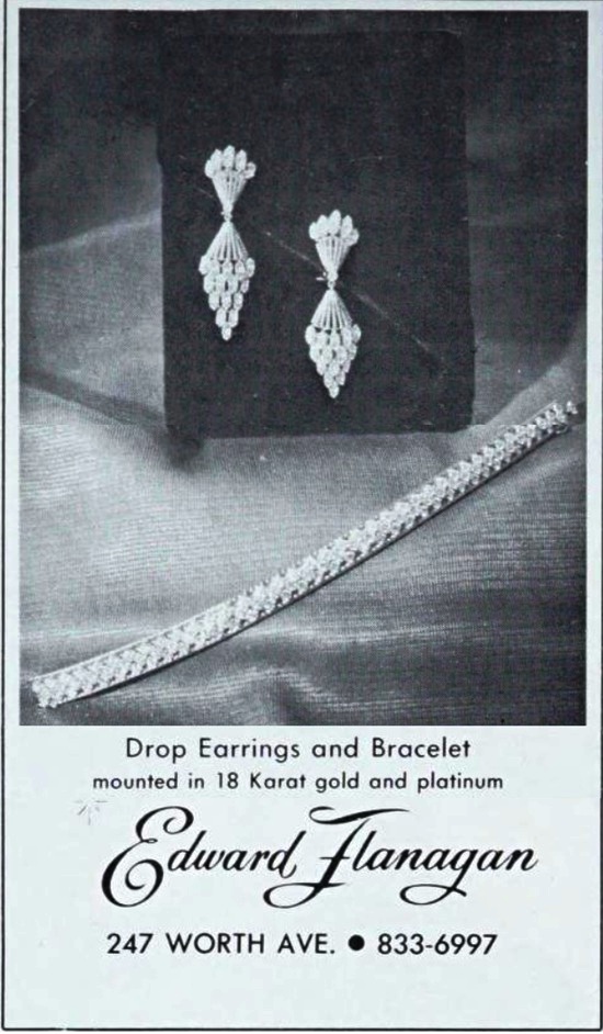 Drop Earrings and Bracelet mounted in 18 Karat gold and platinum, February 1969 ad