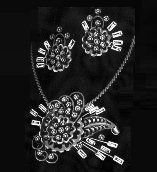 Ear clips and necklace, February 1950