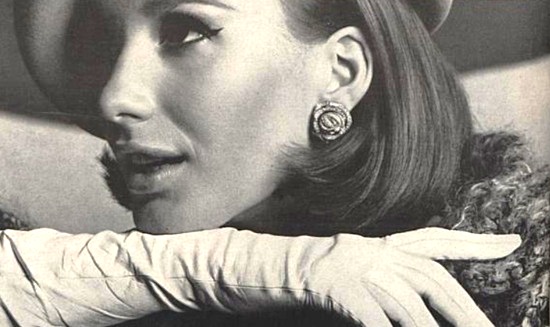 Earrings by De Nicola, $10, Saks Fifth Avenue. Vogue October 1963 ad