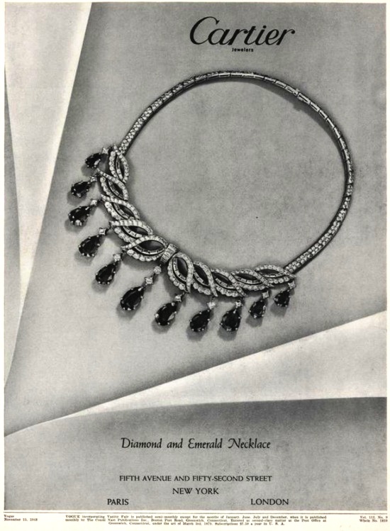 Emerald and diamond necklace, Vogue November 1948