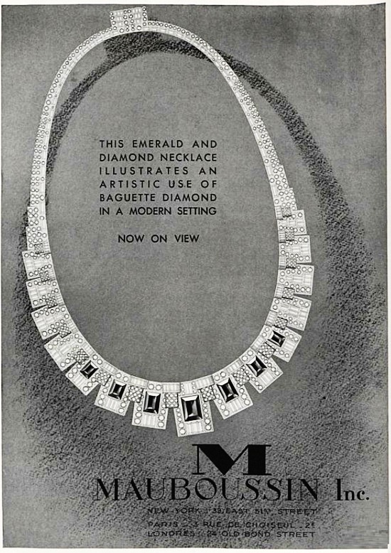 Emerald and diamond necklace, Vogue October 1930 ad