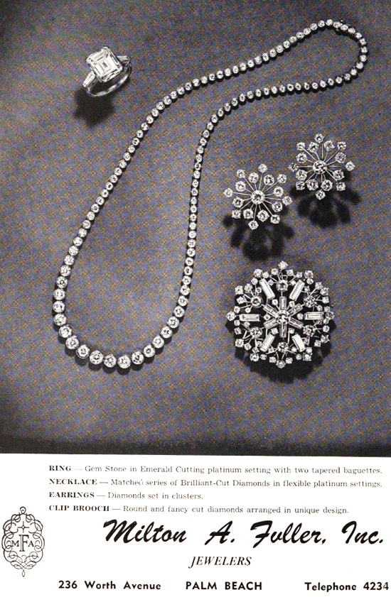 Emerald diamond platinum jewelry, February 1949 ad
