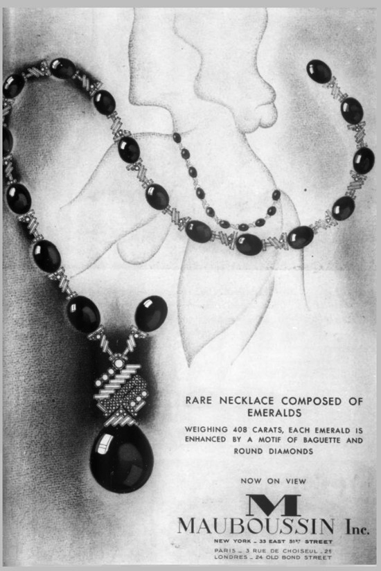 Emerald necklace, Harper's Bazaar December 1930 ad