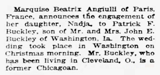 Engagement of Nadja and Patrick, December 1923 note