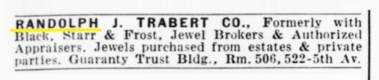 Established in 1924 Randolph J Trabert Co