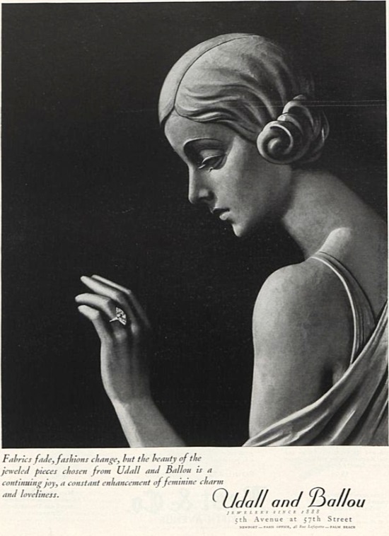 Fabrics fade, fashions change, but the beauty of jeweled pieces from U&B is a continuing joy, Vogue December 1930 ad