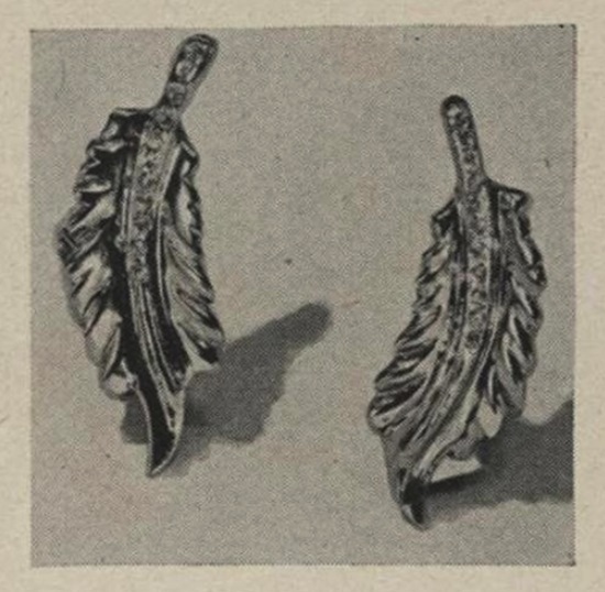 Feather gold plated sterling ear clips, Vogue March 1945 ad