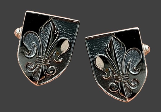 Fleur-de-lis shield silver plated cufflinks