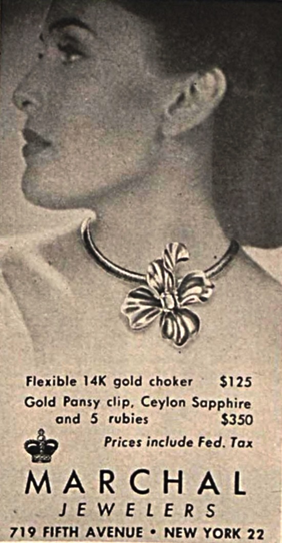 Flexible 14 K gold choker Vogue June 1945 ad