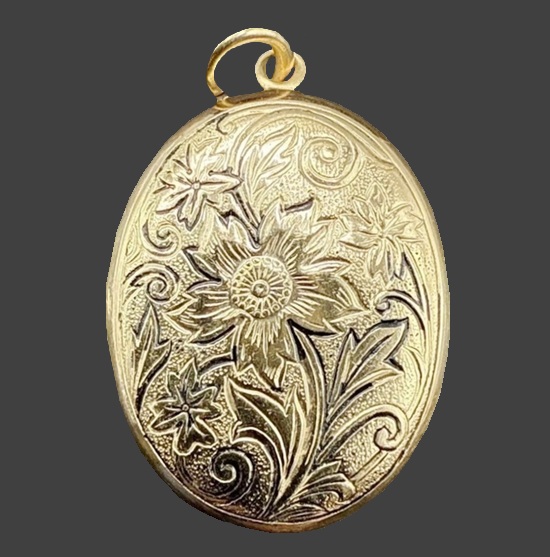 Floral design etched gold filled locket pendant
