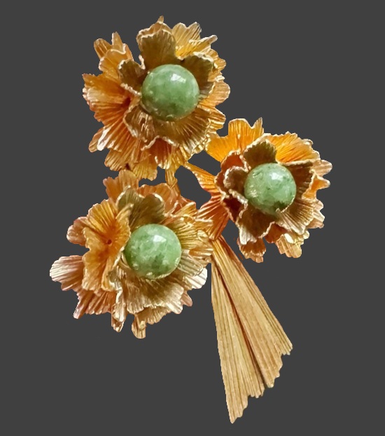 Flower gold filled jade glass brooch pin