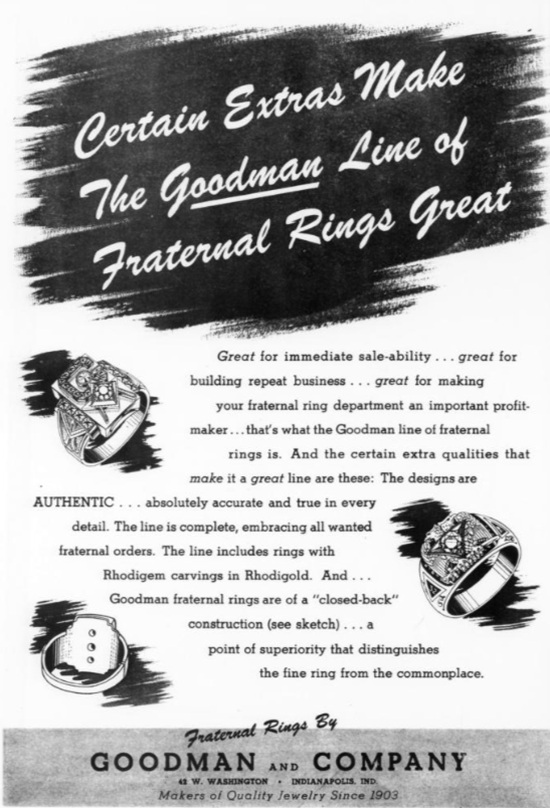 Fraternal Rings by Goodman and Company, makers of quality jewelry since 1903, November 1944