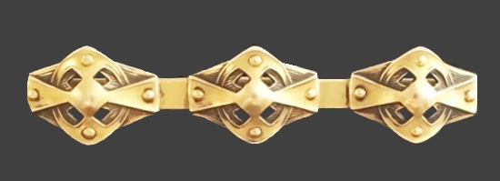 Geometric design gold tone bar brooch