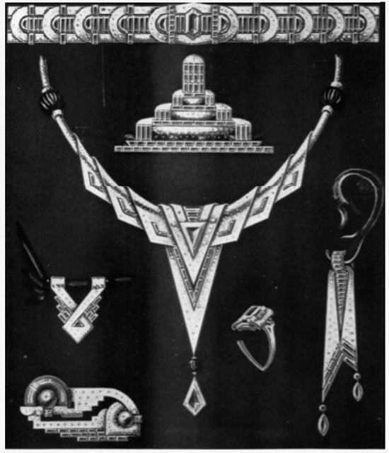 Geometrical designs by Hirsch & Leff. February 1930 ad