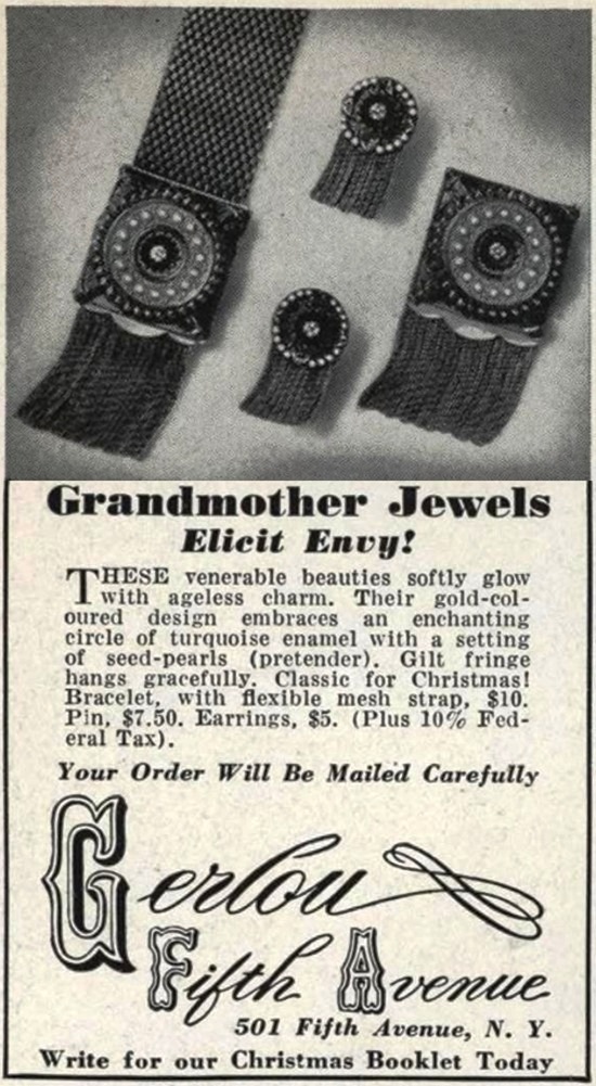 Gerlou Bracelet, pin, earrings, Vogue November 1941 ad