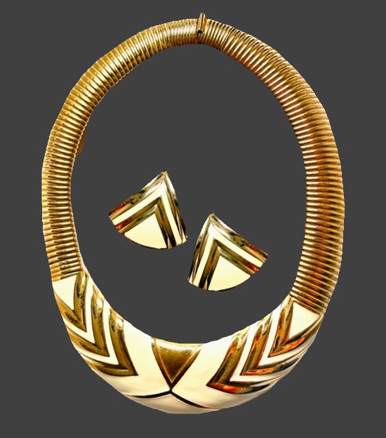 Gold plated enameled Bracelet and ear clips