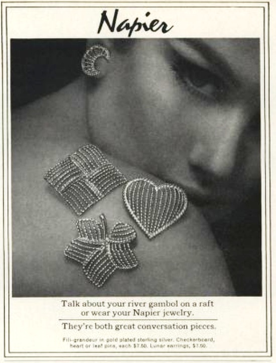 Gold plated sterling silver pin and earrings, Vogue March 1966