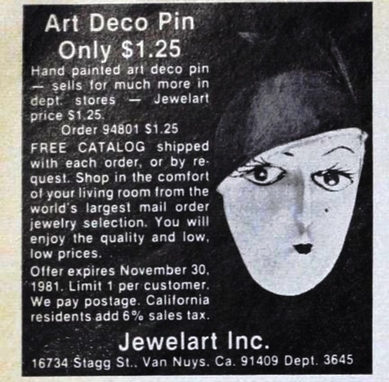 Handpainted Art Deco pin, The Ladies' Home Journal, January 1981