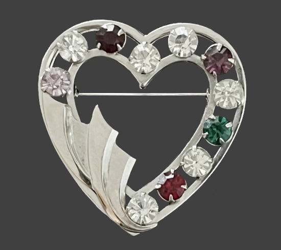 Heart 12 K gold filled rhinestone brooch pin