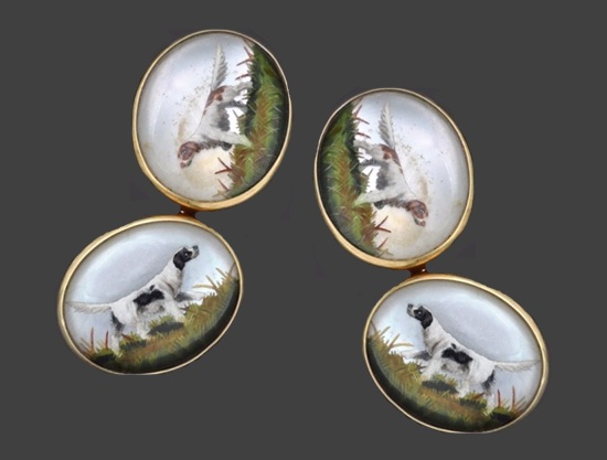 Hunting dog 14 K gold cufflinks
