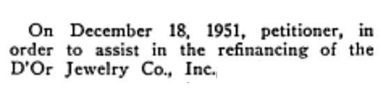Incorporated in 1951 D'Or Jewelry Co
