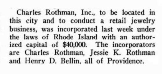 Incorporation of Charles Rothman, August 1923