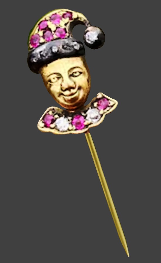 Jester ruby diamond 14 K gold stick pin