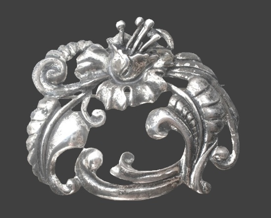 Jewelart Hibiscus flower sterling silver brooch