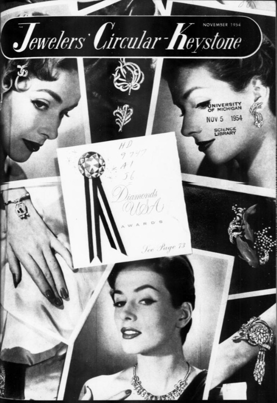Jewelers' Circular-Keystone Cover features the winners of awards from the 1954 Diamonds USA